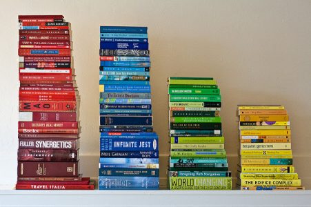 books stacked by color