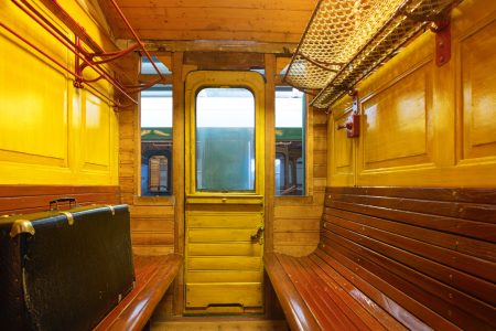Image: interior of old railway carriage