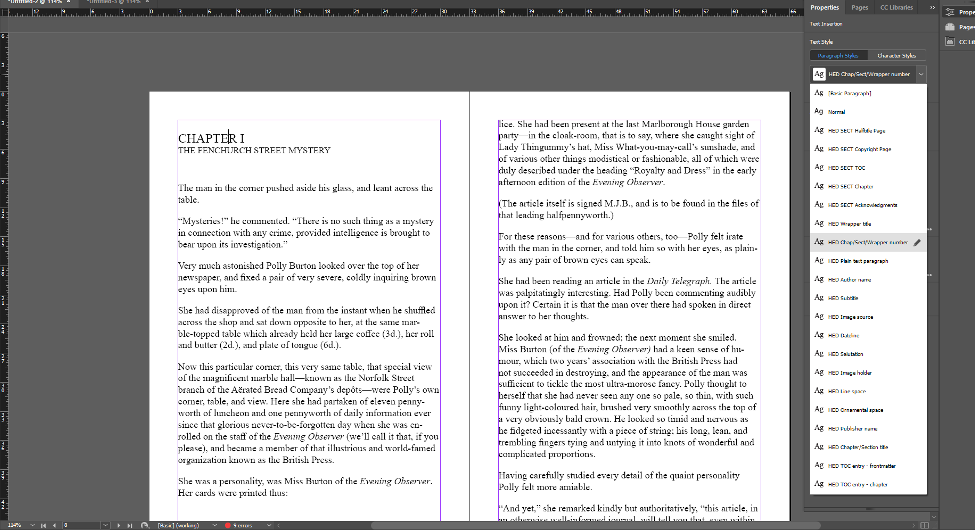 Screenshot in InDesign showing the Word styles transferred over from Word into the InDesign program.