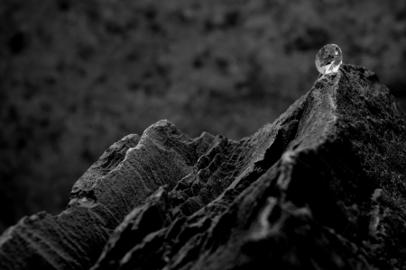 Image: a cut diamond rests atop a mound of black rock.